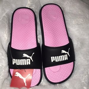 light pink puma slides